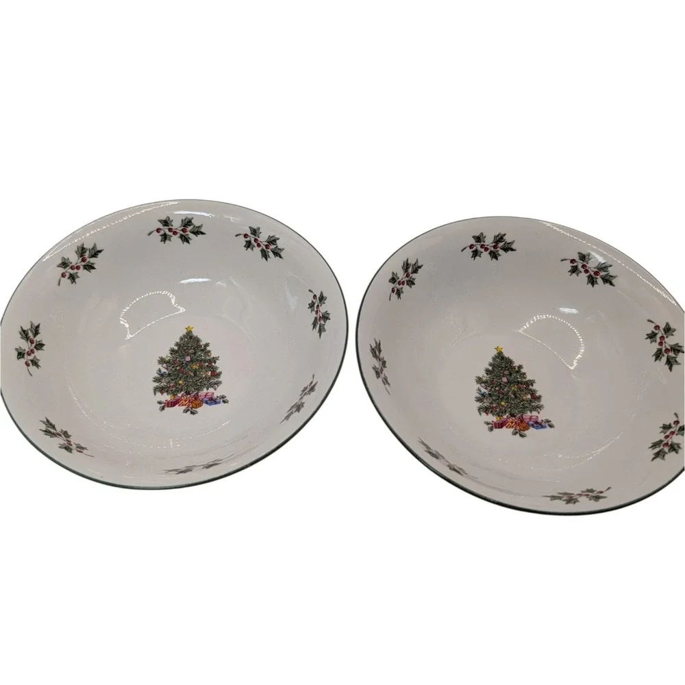 Gibson Noel Morning Soup Bowls Christmas Tree Holiday Vintag Set of Two SEE